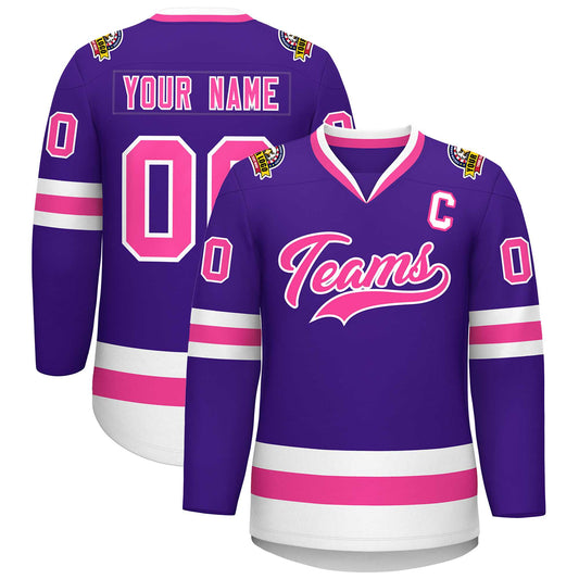 Custom Purple Pink-White Classic Style Hockey Jersey