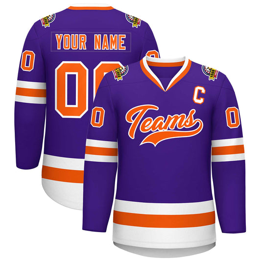 Custom Purple Orange-White Classic Style Hockey Jersey