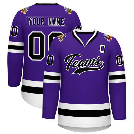 Custom Purple Black-White Classic Style Hockey Jersey